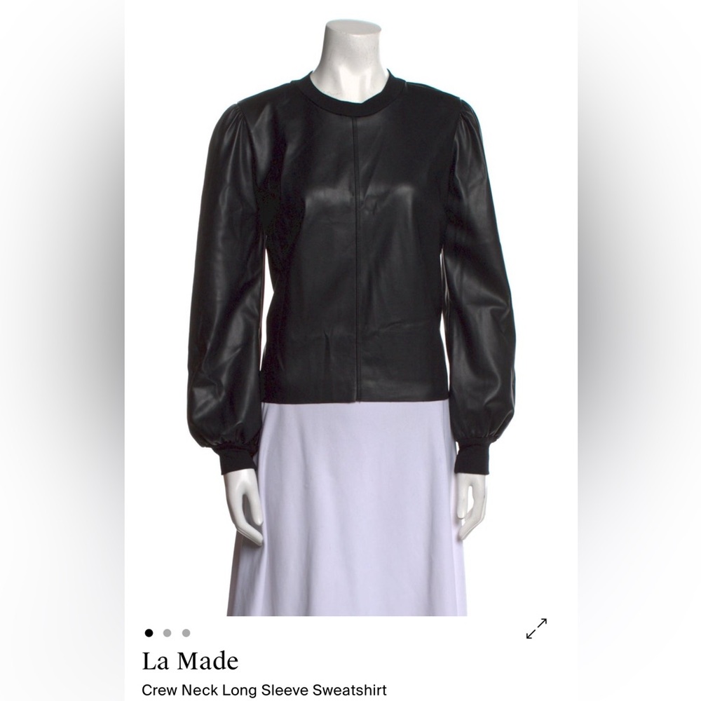 LA Made Black Faux Leather Crew Neck, Long Sleeve top. Size Small